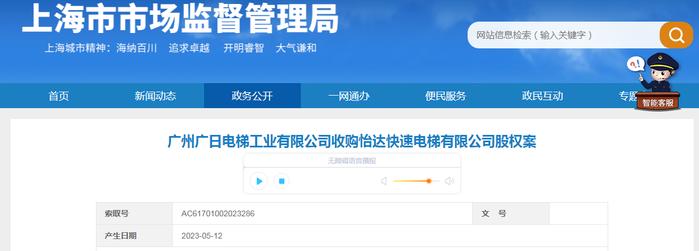 广州广日电梯工业有限公司收购怡达快速电梯有限公司股权案