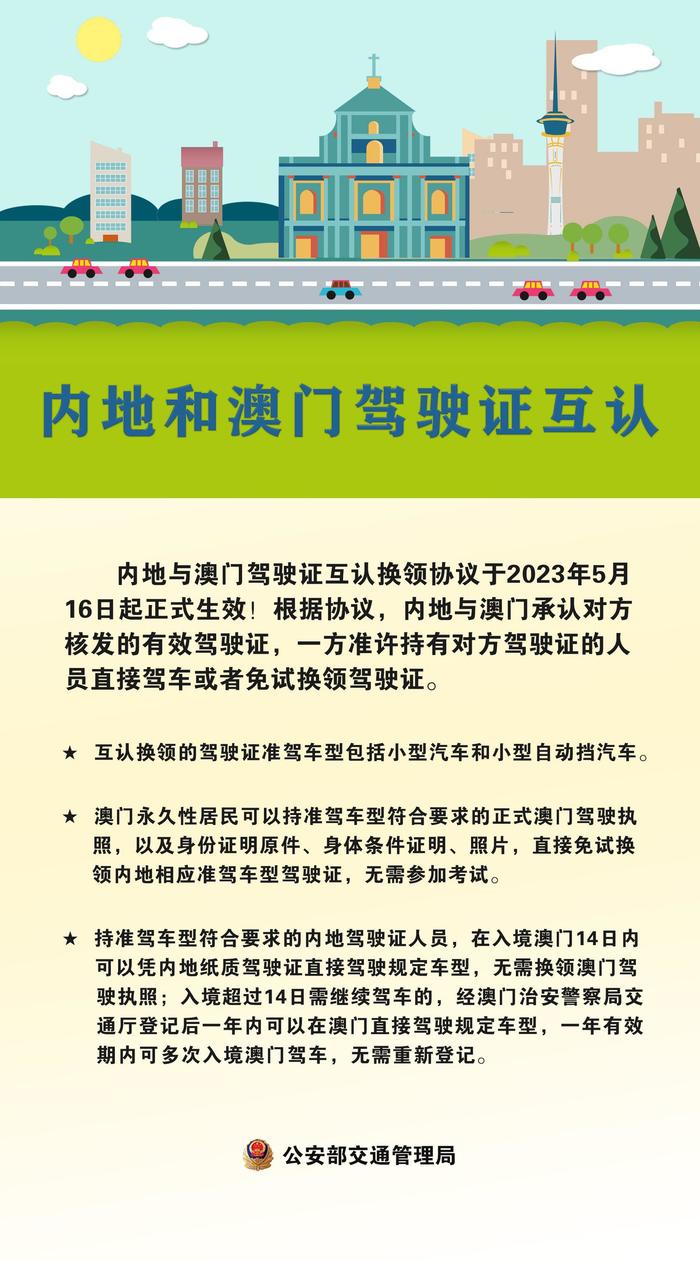 内地与澳门驾驶证互认换领协议5月16日正式生效 实现免试互认换领