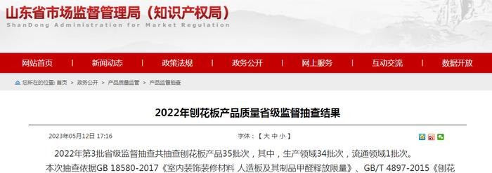 2022年山东省刨花板产品质量省级监督抽查结果