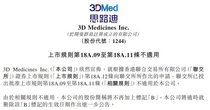 思路迪医药港交所成功摘“B”   上市首年产品收入过5亿港币｜新闻稿