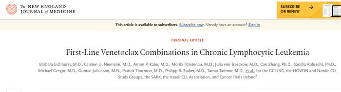 NEJM：在临床试验中新型组合性疗法治疗慢性淋巴细胞白血病患者或优于化疗治疗