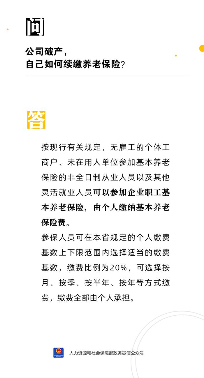 【人社日课·5月23日】公司破产，自己如何续缴养老保险？