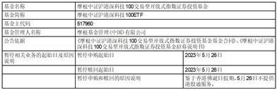 摩根中证沪港深科技100交易型开放式指数证券投资基金非港股通交易日暂停申购和赎回业务的公告