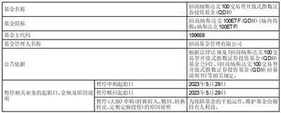 关于招商纳斯达克100交易型开放式指数证券投资基金（QDII）2023年境外主要市场节假日暂停申购和赎回业务的公告