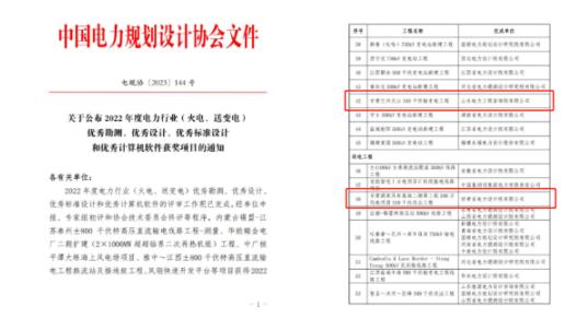 国网甘肃电网建设事业部两项工程入选电力行业优秀勘测、优秀设计奖项