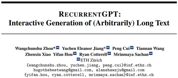 ChatGPT能写长篇小说了，ETH提出RecurrentGPT实现交互式超长文本生成