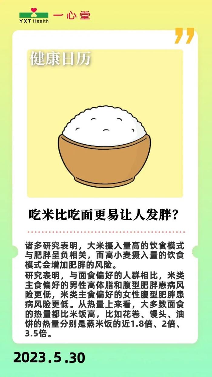 吃米比吃面更易让人发胖？