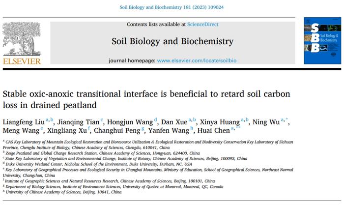 中科院成都生物所陈槐研究员团队揭示稳定的水位过渡层有助于减缓退化泥炭沼泽土壤CO2的排放