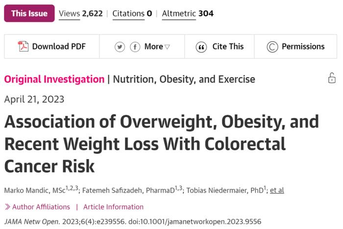 JAMA子刊：体重变化与肠癌的关系被严重低估！研究首次揭示8-10年前体重超标，与肠癌发病风险最多翻倍有关