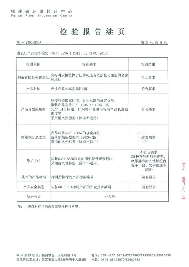 关于儿童服装比较试验反馈公告