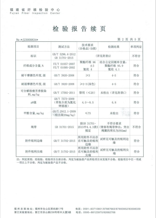 关于儿童服装比较试验反馈公告