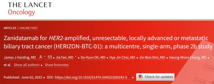 《柳叶刀·肿瘤学》：晚期HER2扩增型胆管癌患者迎来新希望，抗体治疗试验显示出令人鼓舞的结果