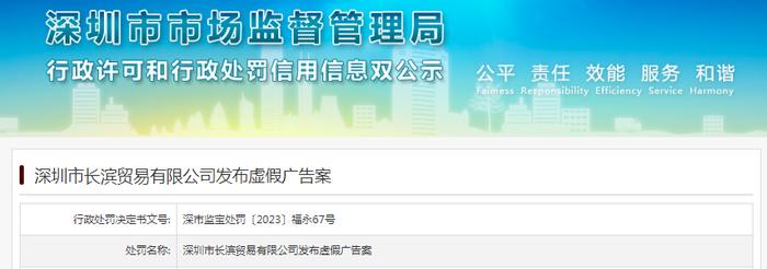 深圳市长滨贸易有限公司发布虚假广告被罚款3000元