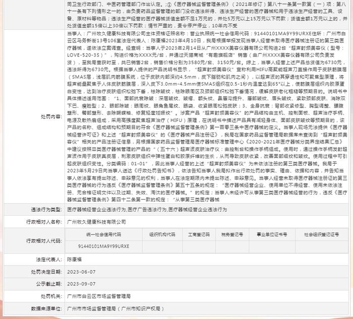 关于对广州牧久健康科技有限公司行政处罚信息（穗云市监处罚〔2023〕723号）