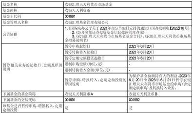 关于农银汇理天天利货币市场基金2023年端午节假期暂停申购及转换转入等业务的公告