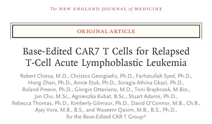 首个碱基编辑通用型CAR-T疗法临床结果发布，挽救两名白血病儿童生命