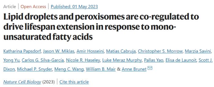 脂肪也分好坏！Nature子刊：美国斯坦福大学最新研究揭示膳食脂肪酸延长寿命的机制