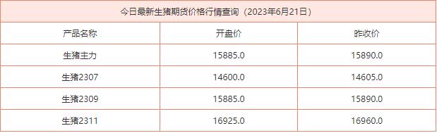 2023年6月21日生猪期货价格