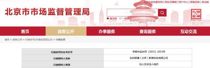 弘时硕博（北京）教育科技有限公司被罚款6000元