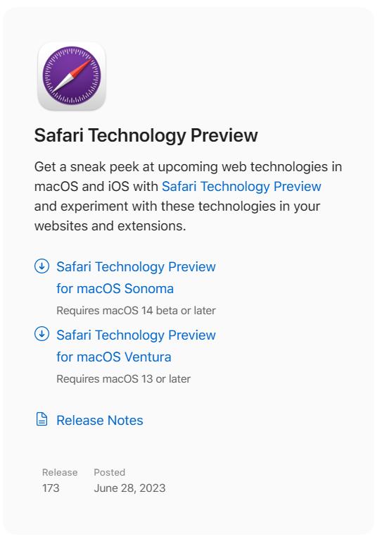 苹果发布 Safari 浏览器技术预览版 173：可将网站添加到 Dock，支持 JPEG XL、HEIC 图片格式