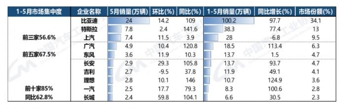 2023年1-5月国内新能源销量榜