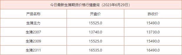 2023年6月29日生猪期货价格