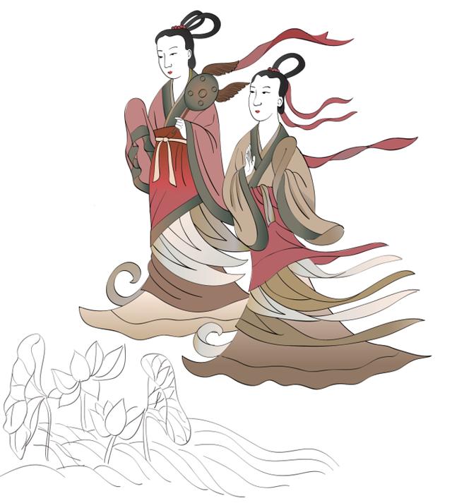 《洛神赋图》中的广绣襦裙和“杂裾垂髾”,东晋绢本绘画,宋代摹本,现藏于北京故宫博物院(《汉服藏美录》内文插图)。