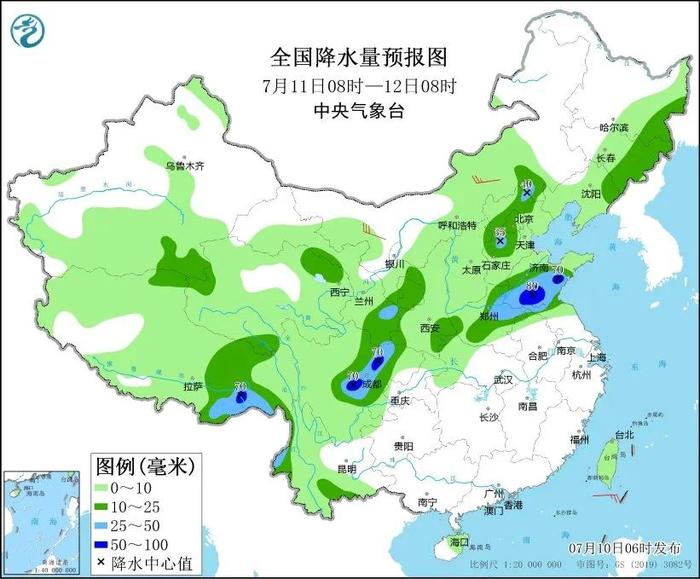 未来三天全国天气预报（7月10日）