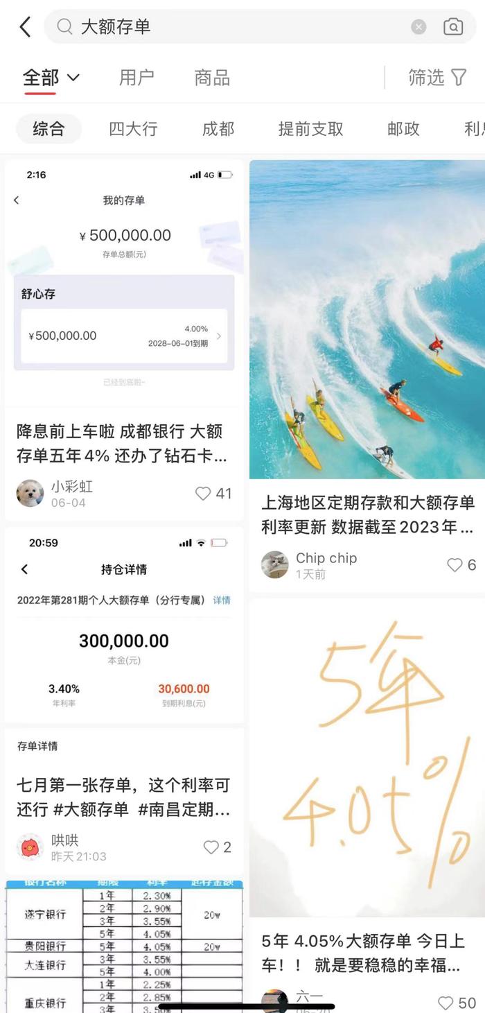 近期社交平台上,不少网友在讨论大额存单 图片来源:小红书APP