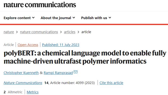 化学语言模型polyBERT，以前所未有的速度和准确性在聚合物「宇宙」中搜索所需聚合物