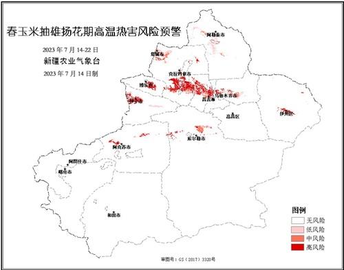 预计7月14日至21日持续的高温天气对全疆大部棉花花铃生长有不利影响