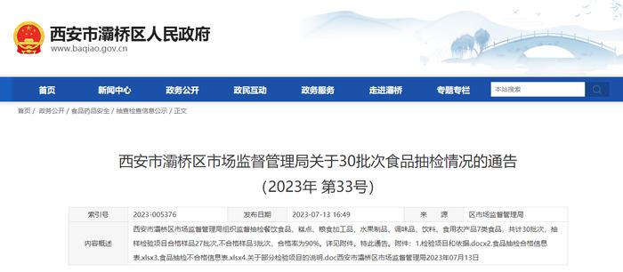 西安市灞桥区市场监管局关于30批次食品抽检情况的通告（2023年第33号）