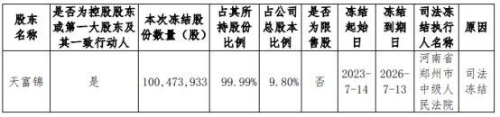 天音控股控股股东一致行动人所持公司9.8%股份被冻结