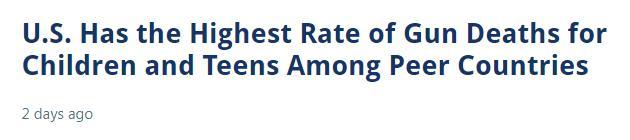 20%比2%！凯撒基金会研究：美国在同等国家中的儿童及青少年枪支死亡率最高