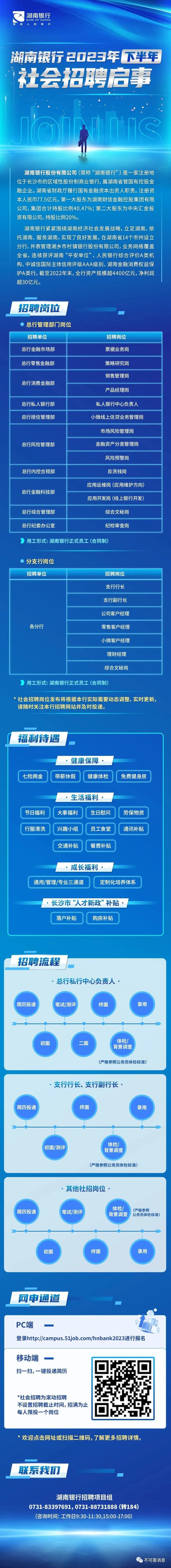 金融招聘：湖南银行2023年下半年社会招聘！