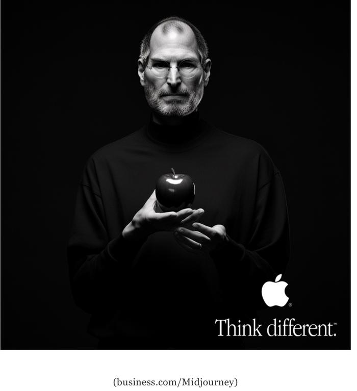 由 AI 生成，2023 年款苹果“Think Different”活动宣传海报畅想