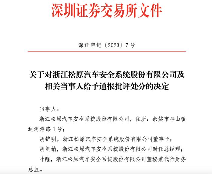 深交所对中信建投证券孙泉、马忆南采取书面警示，松原股份及时任董事长胡铲明给予通报批评