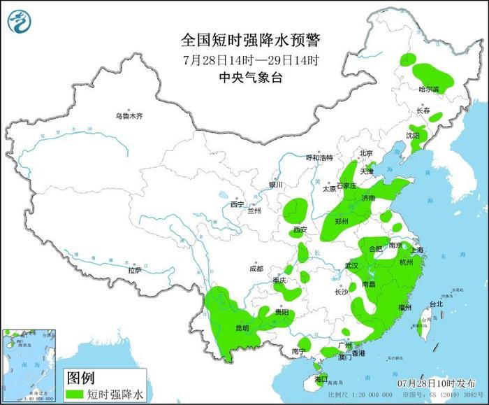 强对流天气蓝色预警：四川南部等地的部分地区有短时强降水