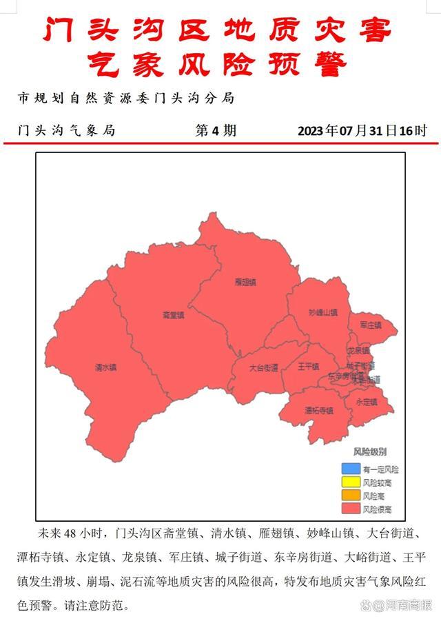 北京门头沟强降雨致2人死亡，未来48小时13个镇风险仍较高