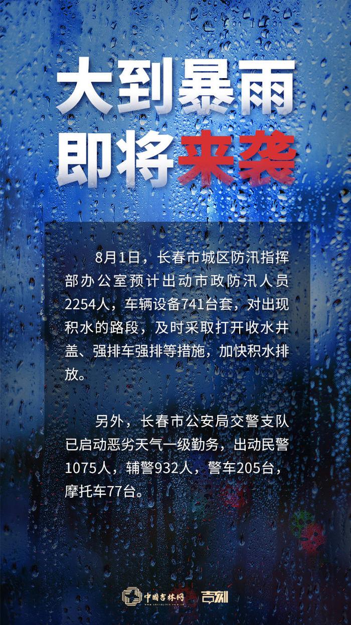 特别海报｜大到暴雨将袭！长春市出动2254名市政防汛人员