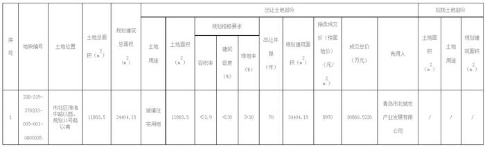 ​青岛市自然资源和规划局关于国有建设用地使用权网上拍卖成交情况的公告（市北区）