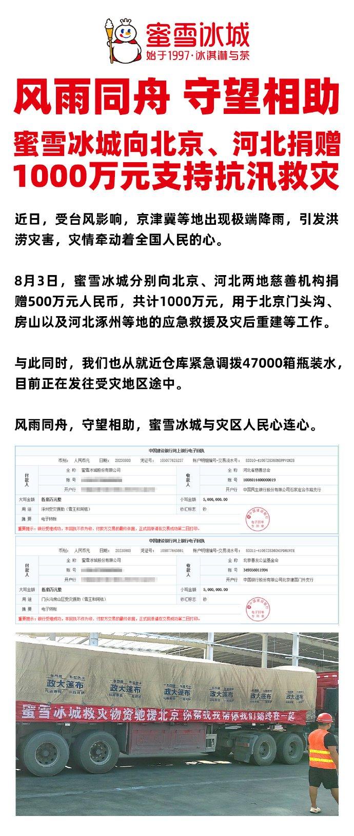 联想宣布捐款1000万救灾！薇娅夫妇出手500万！还有美团、奇瑞、瑞幸、茶百道、沪上阿姨、古茗......