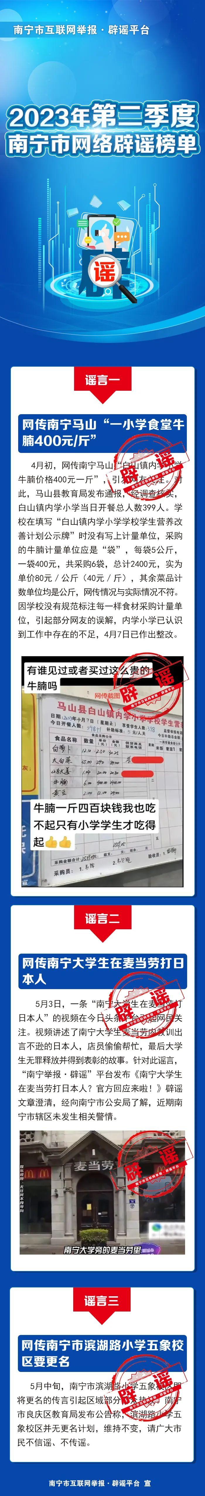 广西南宁市发布2023年第二季度网络辟谣榜单