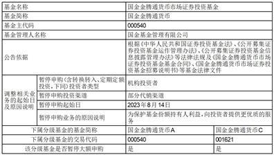 关于国金金腾通货币市场证券投资基金暂停机构投资者申购、转换转入及定期定额投资业务的公告