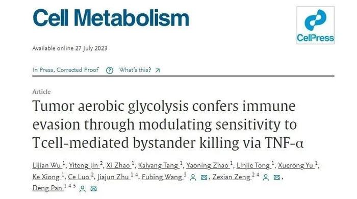 Cell Metab | 潘登/曾泽贤/汪付兵联合揭示糖酵解通路调控肿瘤免疫耐受机制