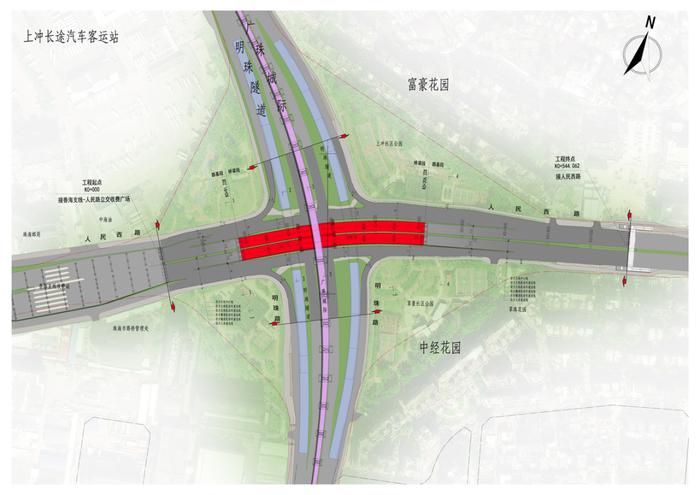 人民路交明珠路东西跨线桥即将开始主体施工