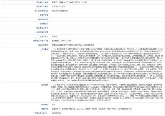 新疆天山宏基房地产开发有限公司巴州二分公司因虚假纳税申报等被罚近200万元