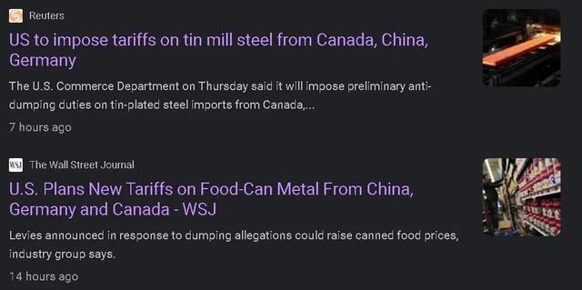 美国政府要对中国进口的镀锡钢下手了，122.5%的税率！