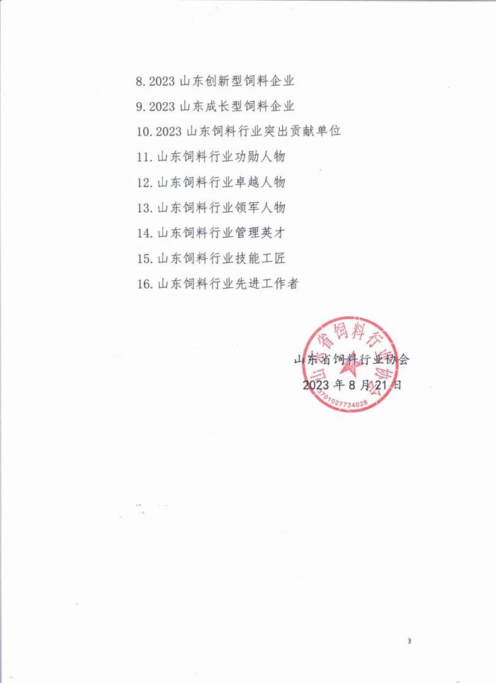 头条‖关于公布2023山东饲料行业先进集体和先进个人的通知