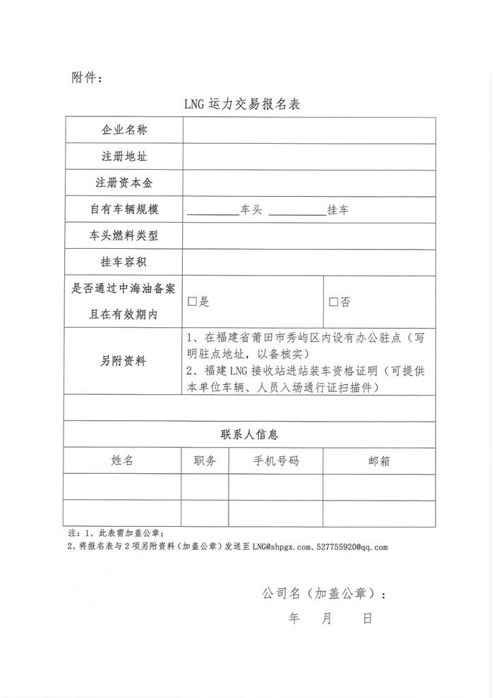 关于福建中闽物流有限公司开展2023年9、10月份LNG运力竞价交易公告